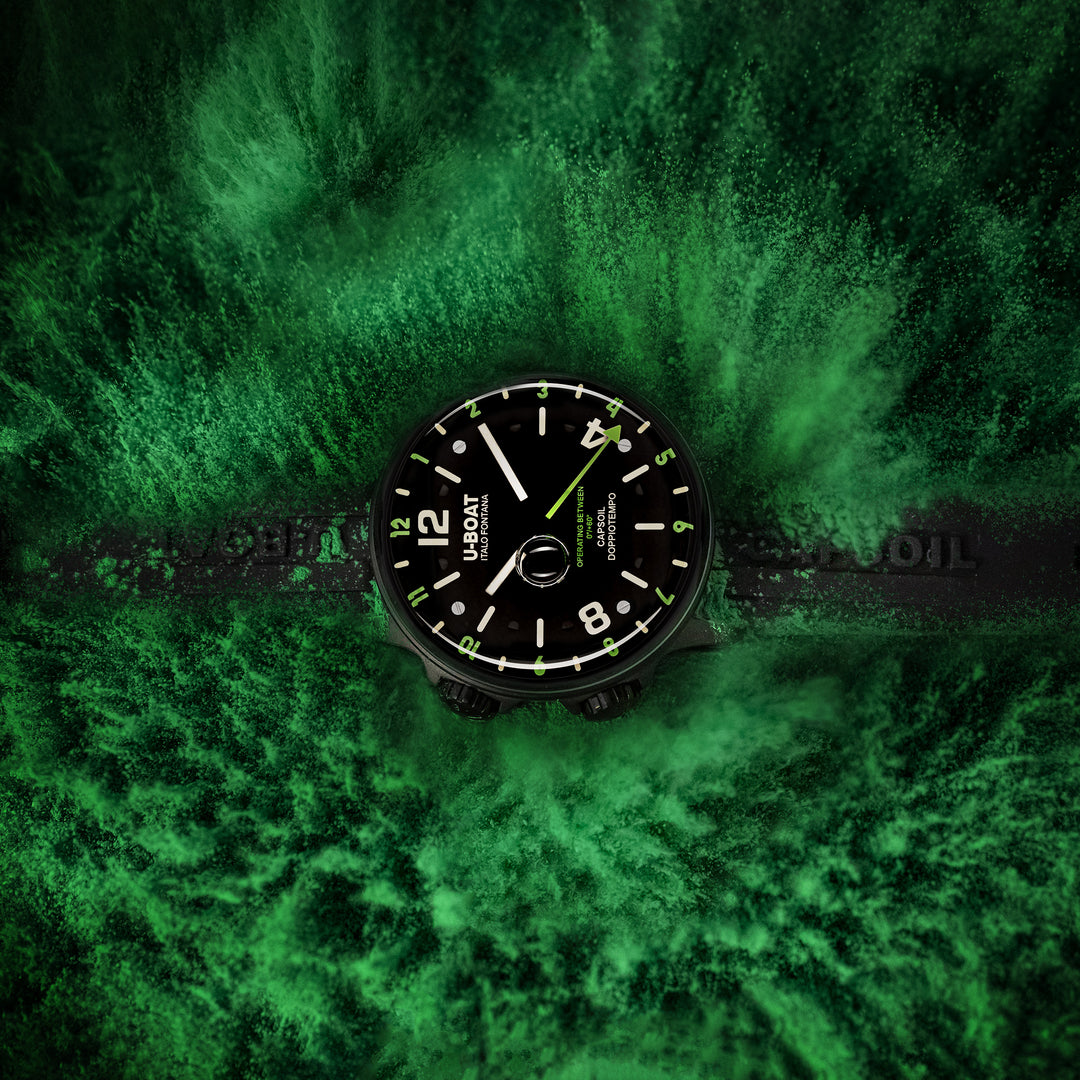 Reloj U-BOAT Capsoil Doubletime DLC Green Rehaut 45 mm negro acero 8840