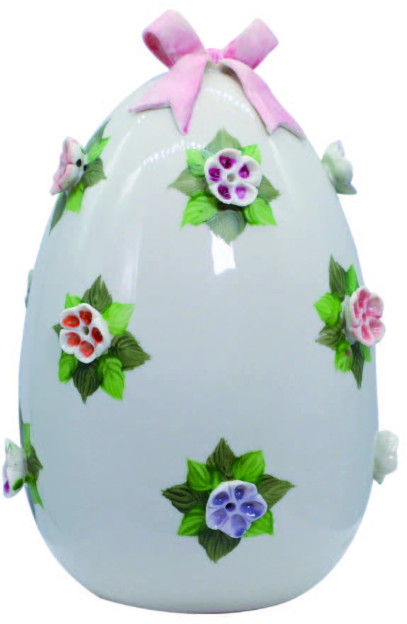 Sbordon huevo rosa y flores de colores  ⁇ 18cm h.19cm porcelana hecho en Italia UO14FR/3