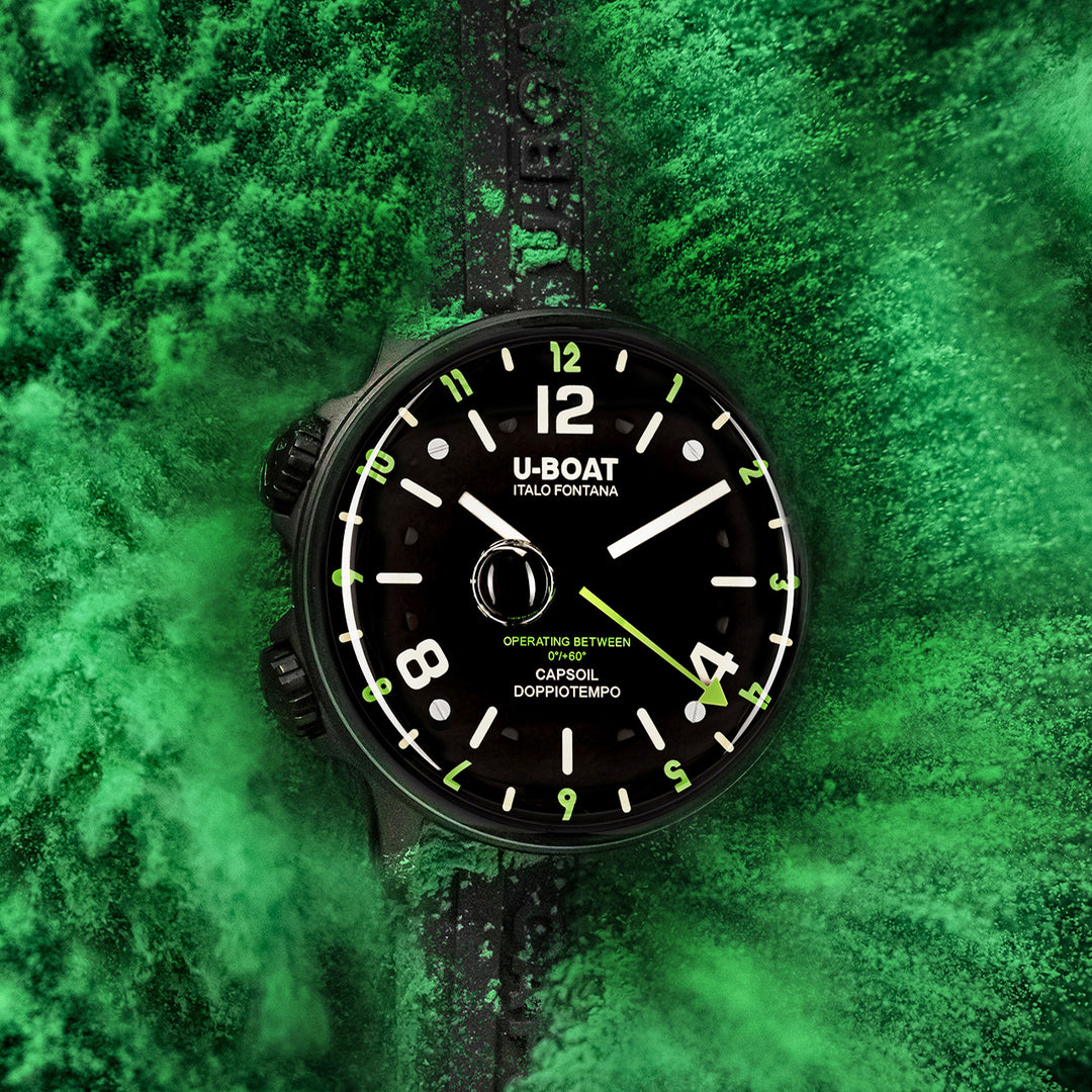 Reloj U-BOAT Capsoil Doubletime DLC Green Rehaut 45 mm negro acero 8840