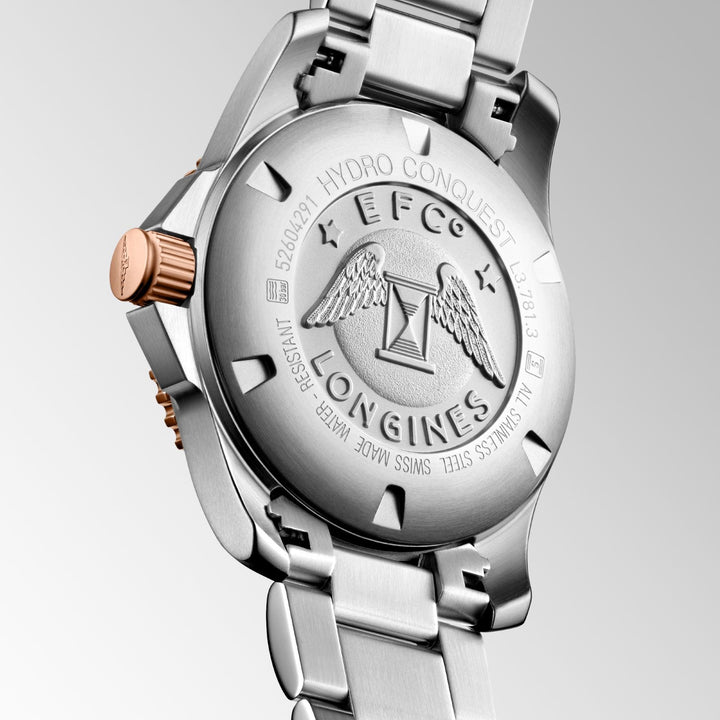 Reloj Longines HydroConquest 41mm gris acero automático acabados PVD oro rosa L3.781.3.78.7.7