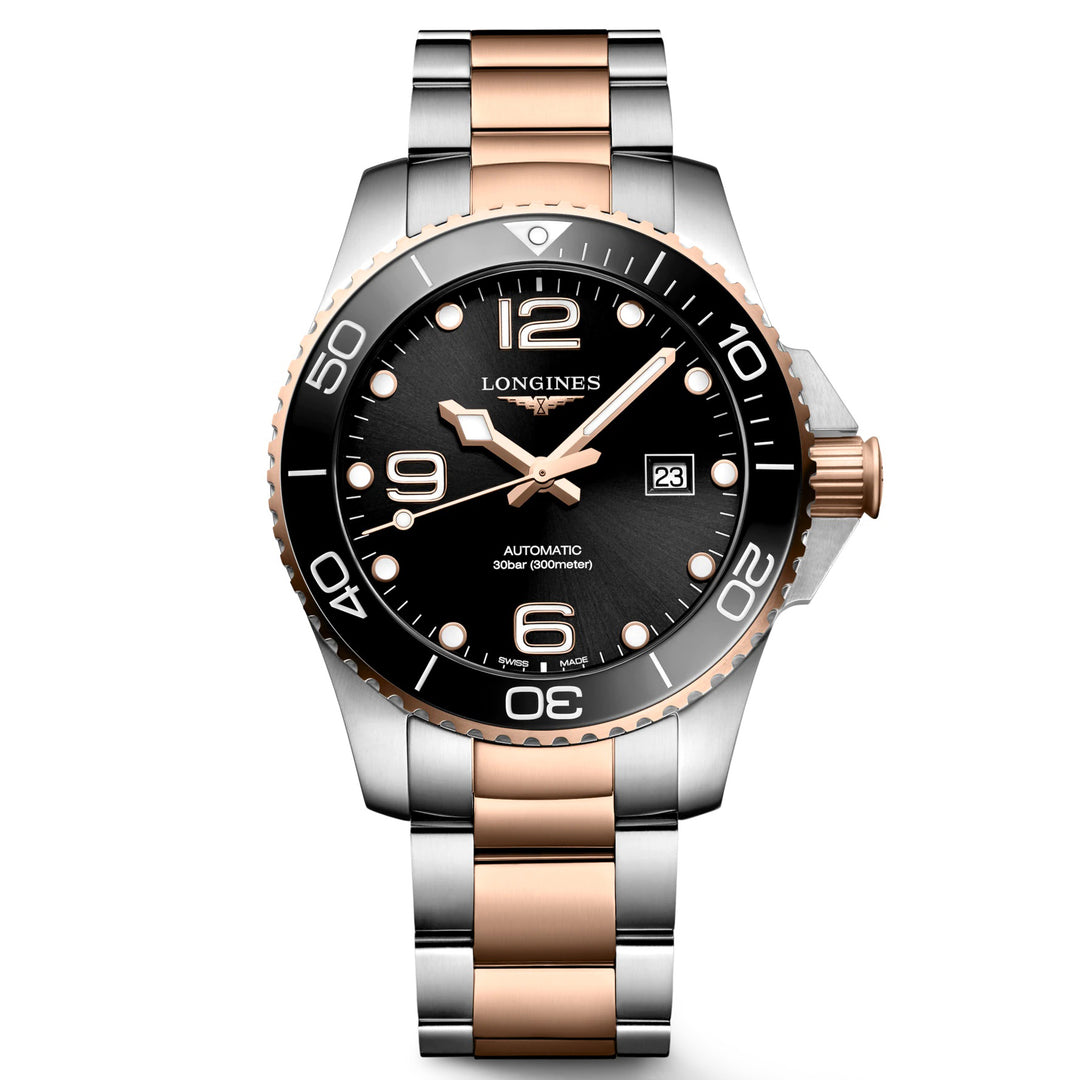 Longines orologio HydroConquest 43mm nero automatico acciaio finiture PVD oro rosa L3.782.3.58.7