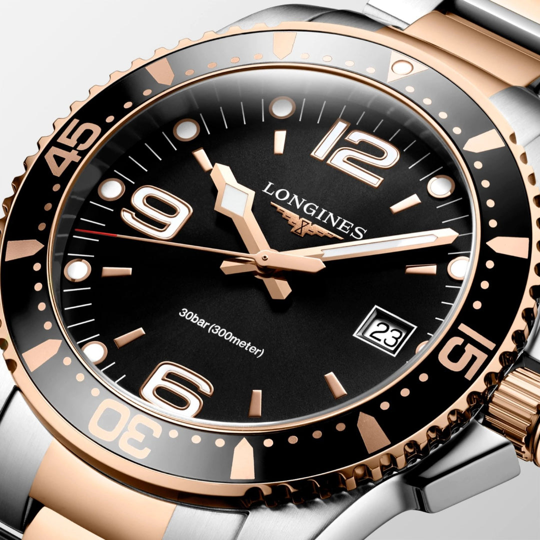 Reloj Longines HydroConquest 41mm negro cuarzo acero acabado PVD oro rosa L3.740.3.58.7
