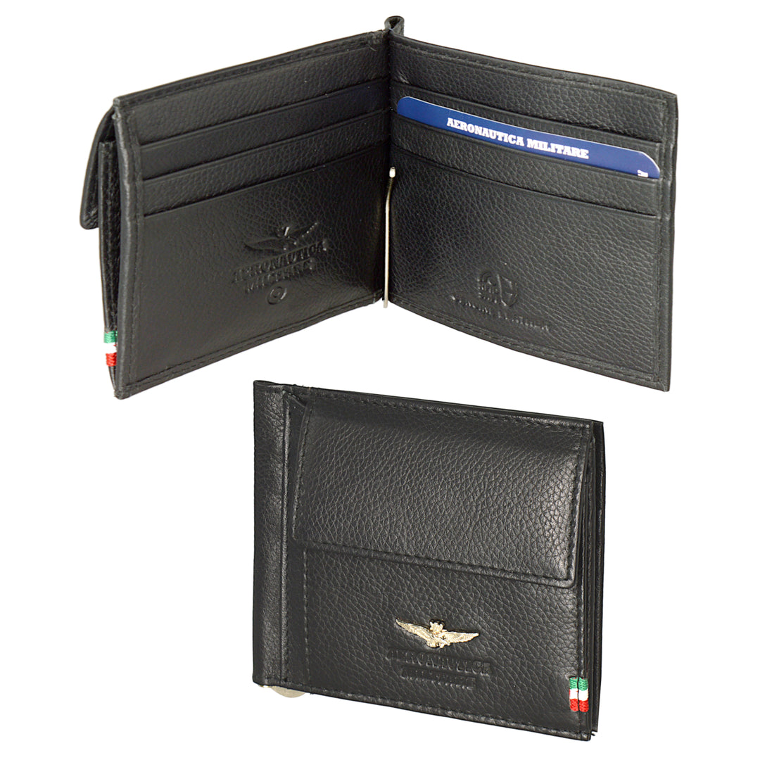 Aeronautica Militare Leather Wallet with FLAG AM110-NE Money Stop Spring