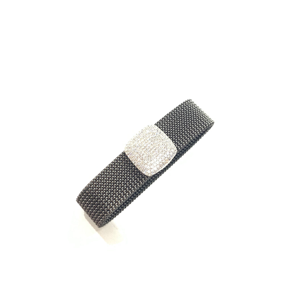 Idandi bracelet Allure Carr ⁇  steel finish PVD black silver 925 cubic zirconia BR-CARRE-ZIRC