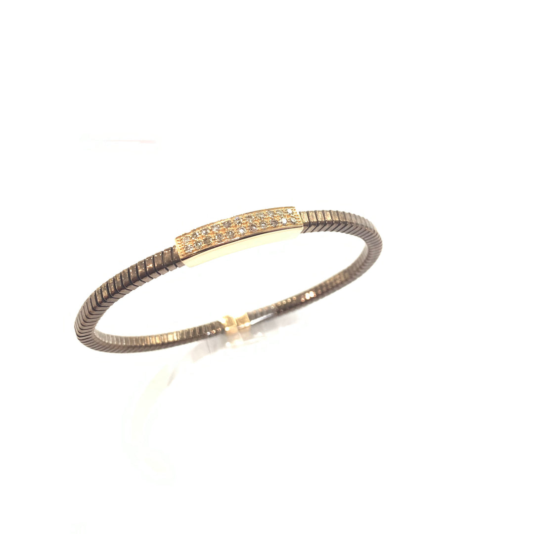 Bracelet de manchette rectangulaire en acier 18kt rose finition PVD brun diamants 0183BR