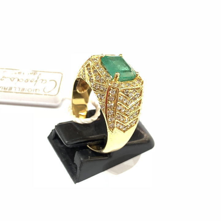 Capodagli Vintage Retro Fantasy Ring 18kt Gelbgold Smaragd und Diamanten - Capodagli Schmuck