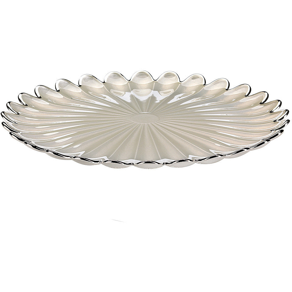 Ottaviani plato centro de mesa Margarita 33 cm de cristal plateado blanco 800368B