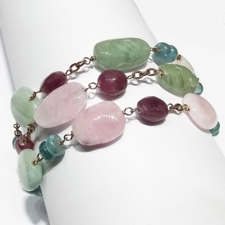 Bracelet Crisor argent 925 finition PVD or rose aigue-marine tourmalines jade BR 01 - Capodagli 1937