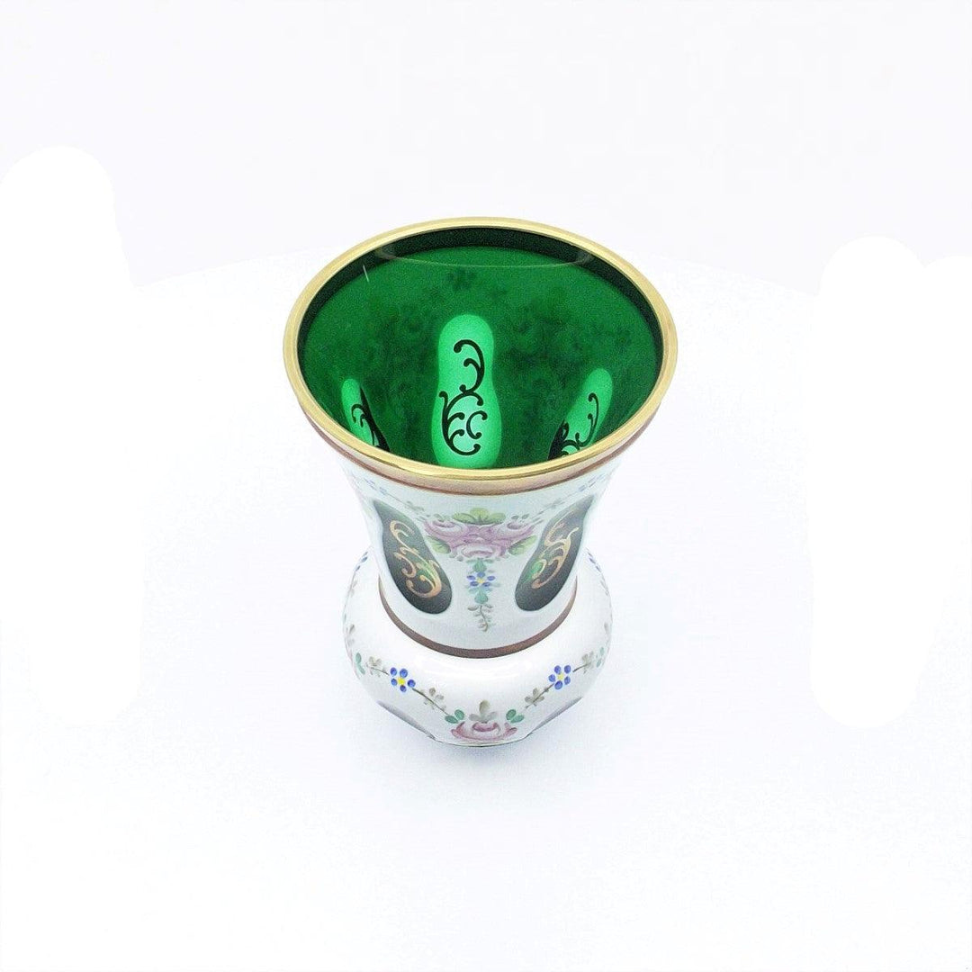 Crystal BOHEMIA Czecoslovakia green opaline crystal glass with floral decorations and golden finishes A-S1819-1 - Gioielleria Capodagli