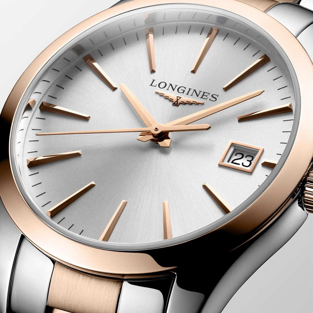 Longines orologio Conquest Classic 34mm argento quarzo acciaio PVD oro rosa L2.386.3.72.7 - Gioielleria Capodagli