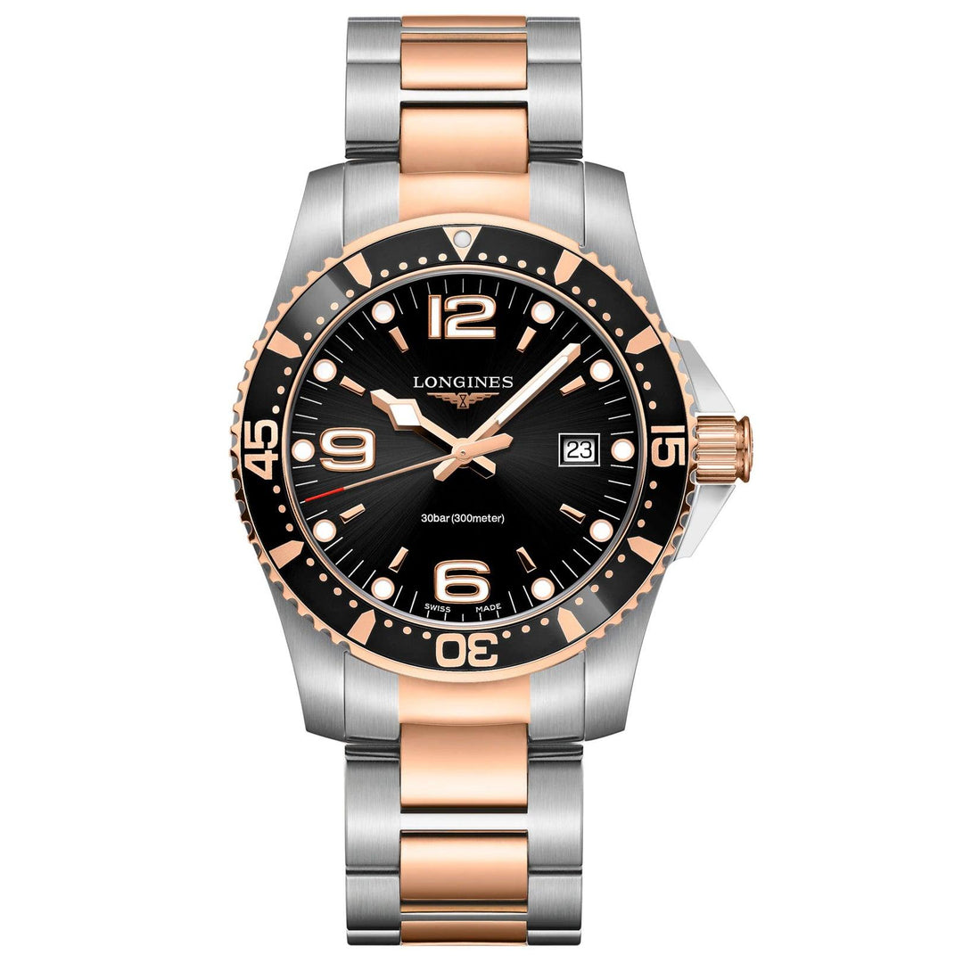 Longines orologio HydroConquest 41mm nero quarzo acciaio finitura PVD oro rosa L3.740.3.58.7 - Capodagli 1937