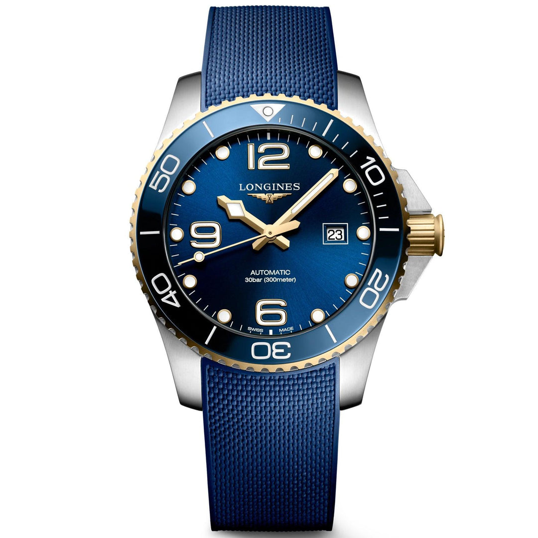 Longines orologio HydroConquest 43mm blu automatico acciaio finitura PVD oro giallo L3.782.3.96.9 - Capodagli 1937