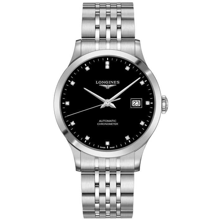Montre Longines Record collection 40mm diamants noirs automatique acier COSC L2.821.4.57.6 - Capodagli 1937