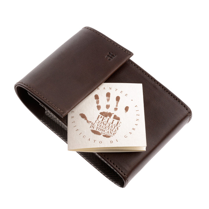 Antigua tarjeta de crédito de Toscana en cuero genuino con correa de acordeón con 11 compartimentos y cierre de botón