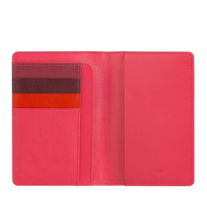 DuDu Porta pasaportes de piel y tarjetas de crédito RFID multicolor