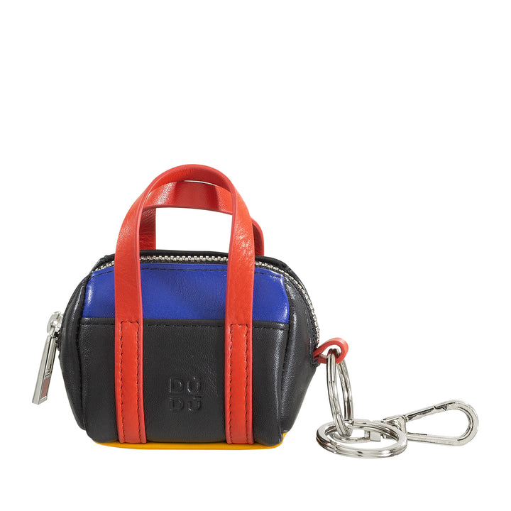 DuDu Porte-clés Porte-monnaie en cuir coloré Mini Bag avec fermeture à glissière 2 anneaux et mousqueton