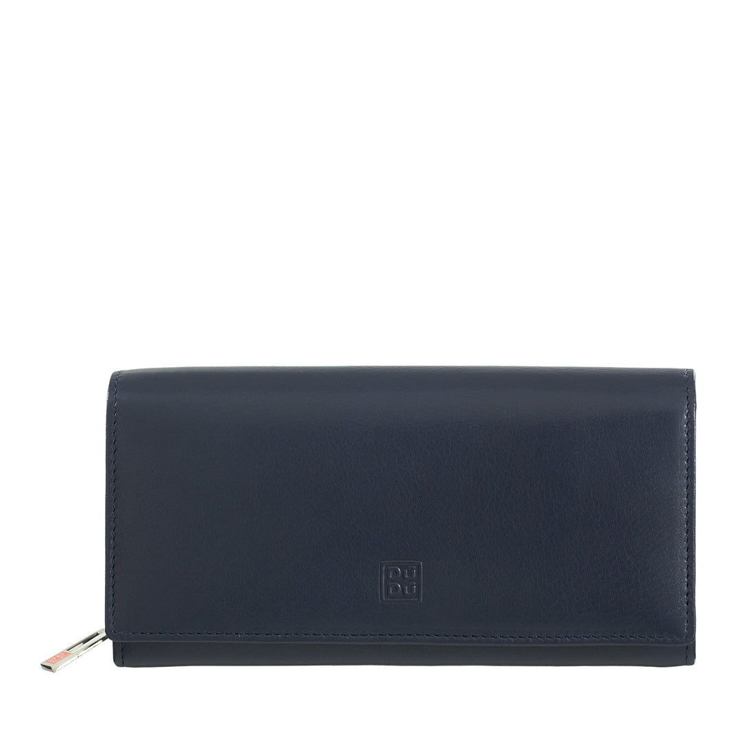 DuDu Portefeuille pour femme RFID en cuir avec porte-monnaie Zip 18 Porte-cartes et fermeture à bouton