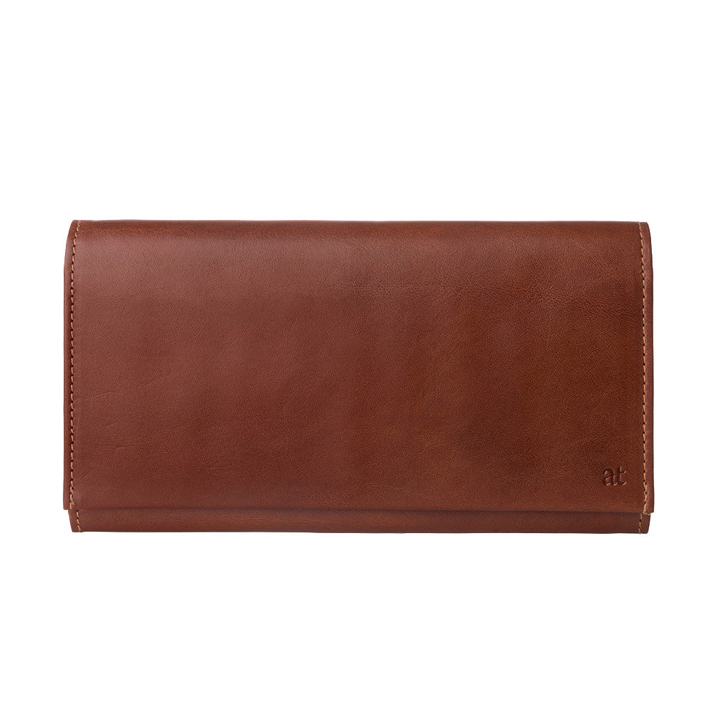 Antica Tuscany Women's wallet with two bellows in Genuine Leather with flap and button Card holder Tes and internal zipper