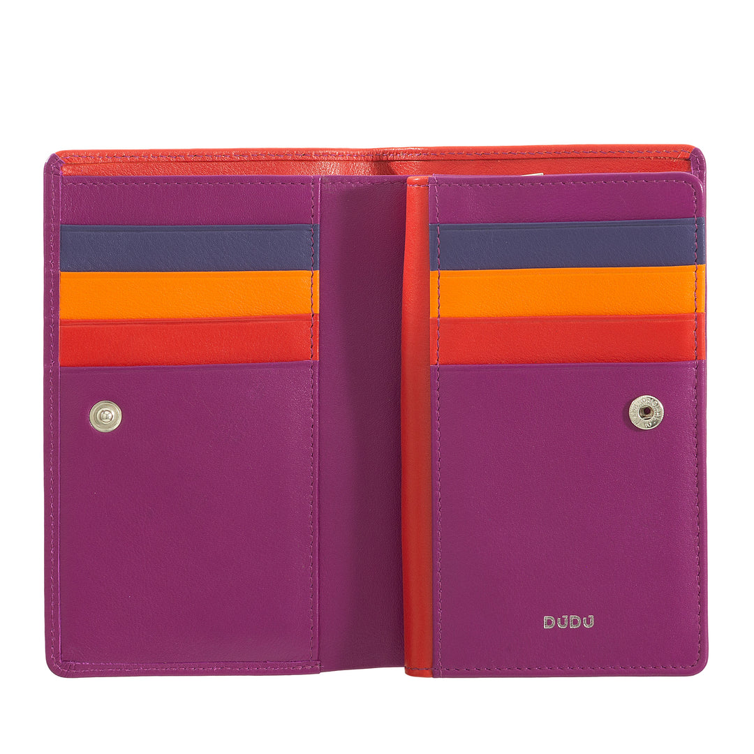 DuDu Kleurplaten dames portemonnee RFID in veelkleurig leer met ritshouders, kaartenhouderzakken en kaarten