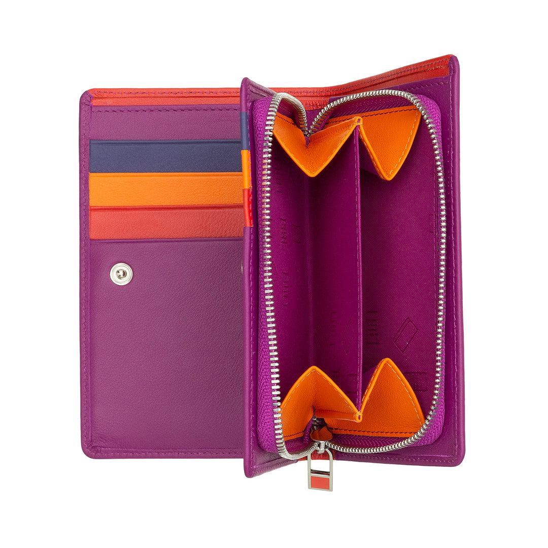DUDU Colorful Women's Wallet RFID Multicolor Leather with Zipped Coins, Card Holder Pockets and Card Card Cards