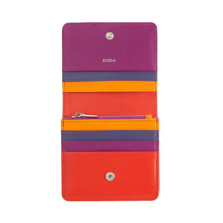 DuDu Kleine Frauenbrieftasche in SKOP Leder Ultra kompakt gefärbt RFID mit internem Reißverschluss und 8 Kartenkartenhalter