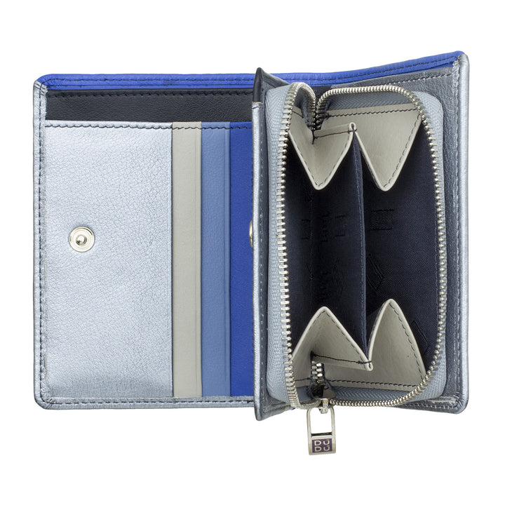 DUDU Women's Small Leather Wallet Bifold Anti-RFID with Zip Coin Wallet and 7 Card Slots