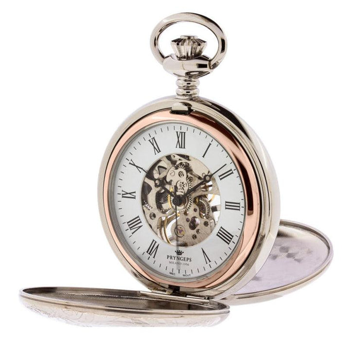 Montre de poche Pryngeps 47mm blanc remontage manuel acier PVD finition or rose T083/R - Capodagli 1937