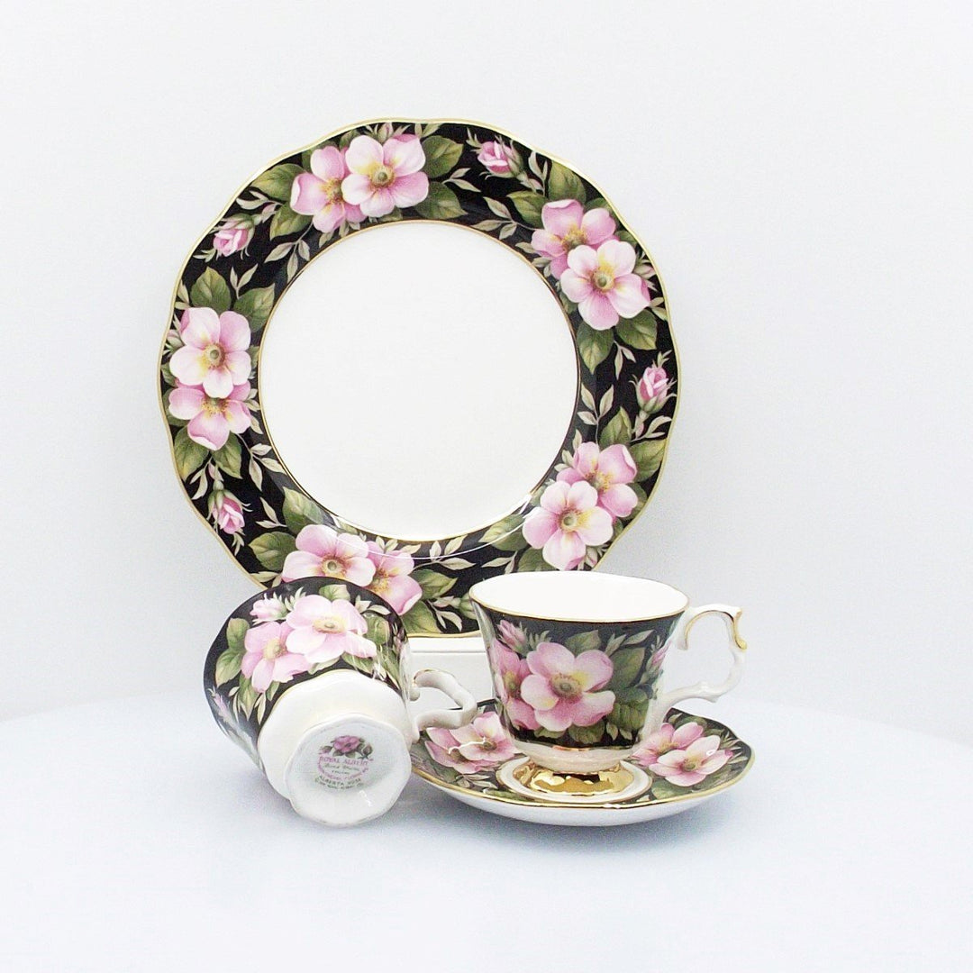 Royal Albert servizio 12 tazzine da caffè + 12 piatti da dolce Alberta Rose porcellana Bone China finiture oro A/0521 - Gioielleria Capodagli