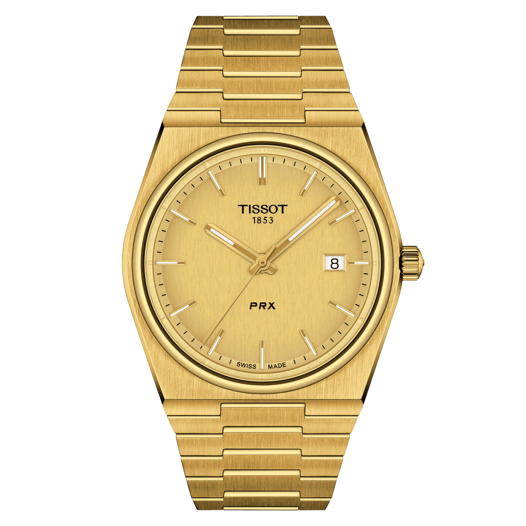 Tissot orologio PRX 39,5mm champagne quarzo acciaio finitura PVD oro giallo T137.410.33.021.00 - Capodagli 1937