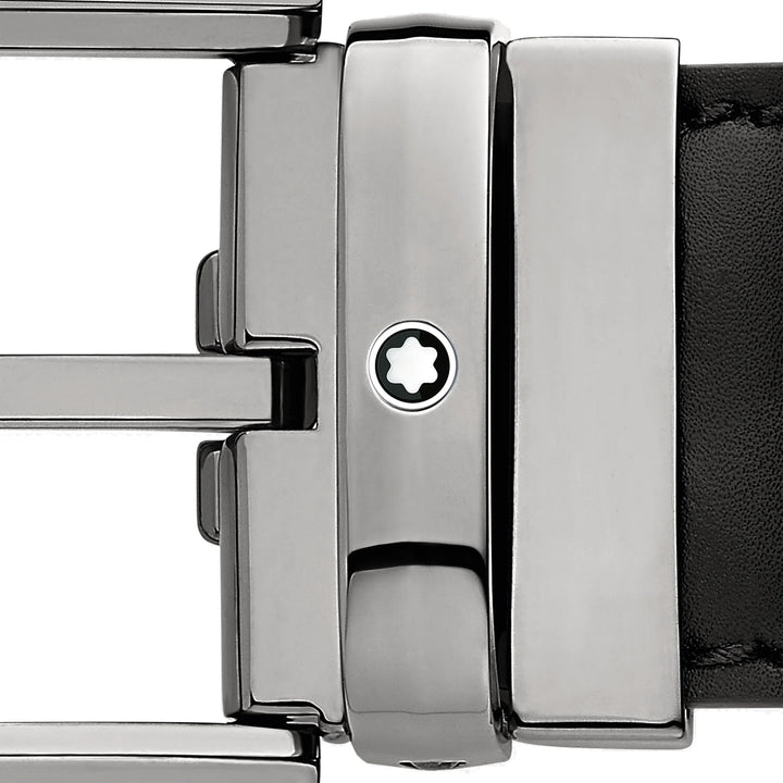 Montblanc belt 35mm buckle horseshoe finish ruthenium black leather adjustable size 128770