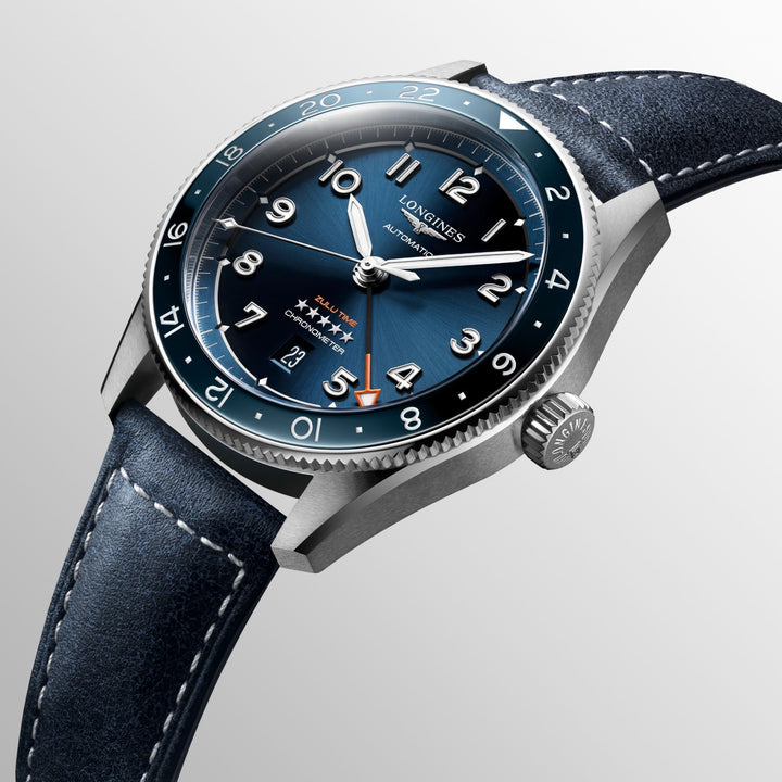 Reloj Longines Spirit Zulu Time 42mm azul acero automático L3.812.4.93.2