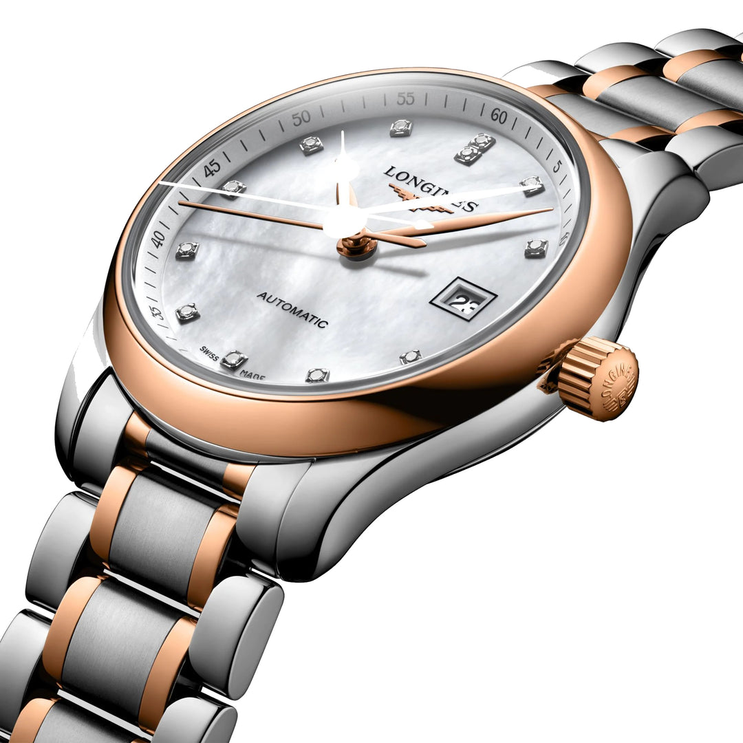 Longines Watch Master Collection 29mm Madreper Peak Automatic Diamonds Rose Gold Steel L2.257.5.89.7