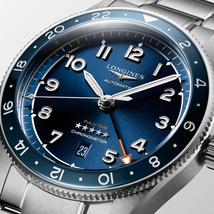 Reloj Longines Spirit Zulu Time 42mm azul acero automático L3.812.4.93.6
