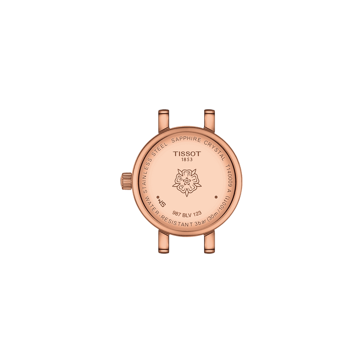 Tissot Watch Mooie ronde 19,5 mm Madreper Perf kwarts stalen afwerking PVD Gold Rose T140.009.33.111.00