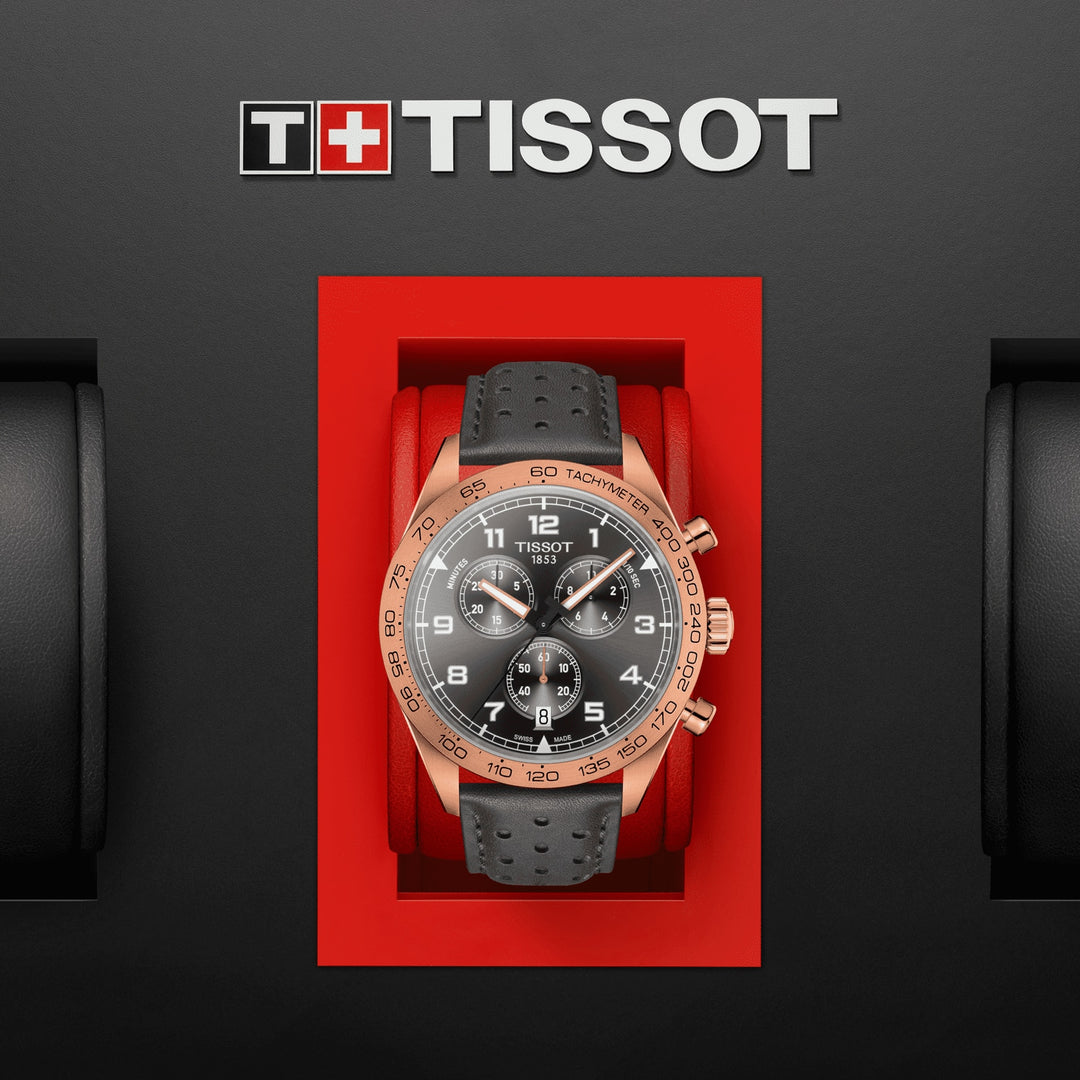Tissssot watch PRS 516 Chronograph 45mm grey quartz steel finish PVD rose gold T131.617.36.082.0