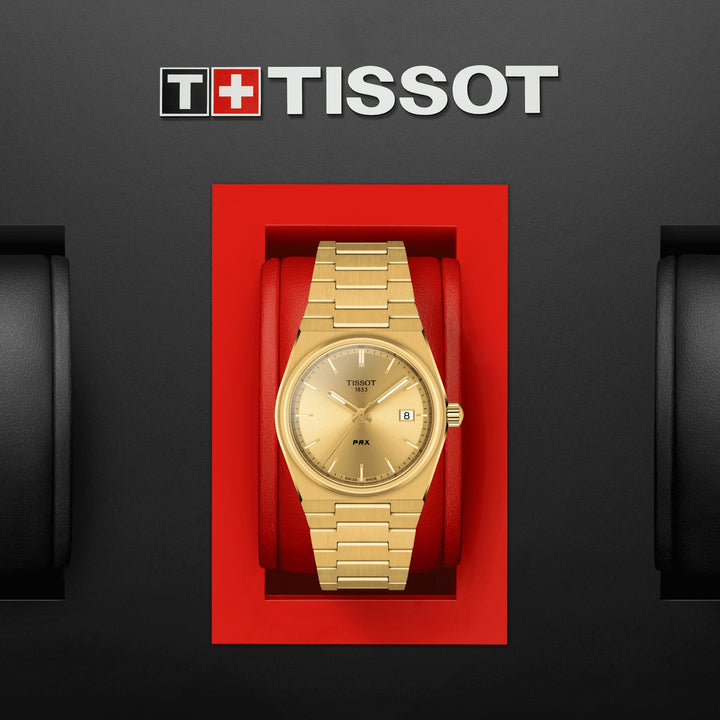 Tissot Clock PRX 35mm Champagner Quarz Stahl Finish PVD Gold Gold T137.210.33.021.00