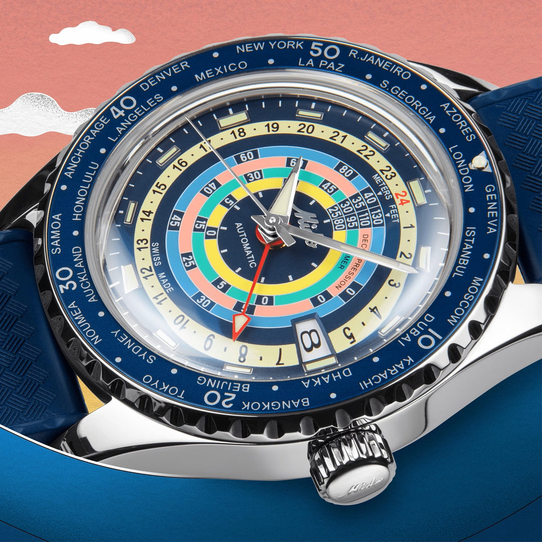 Reloj Mido Ocean Star Decompression Worldtimer Special Edition 40mm Acero automático azul M026.829.17.041.00